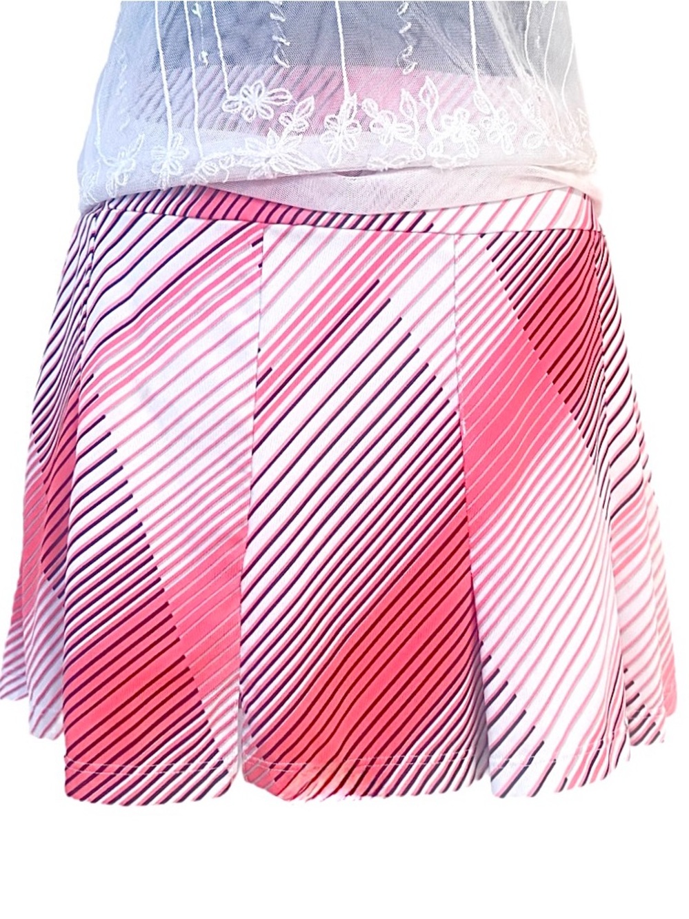 360 ~ Pink and White Athletic Geometric Striped Tennis Skirt/Skort - Picture 6 of 8